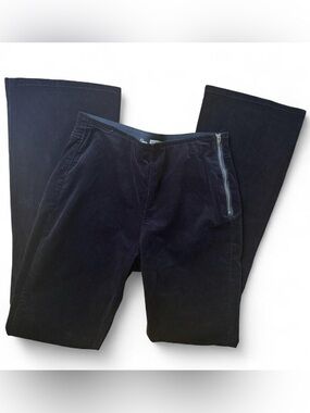 Suzanne Betro Denim Black flare corduroy pull on pants with zipper detail party